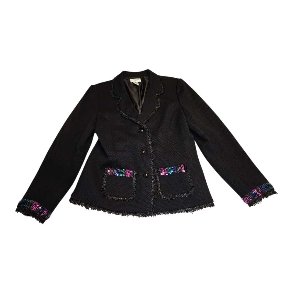 Laura Ashley‎ Black Petite Medium Blazer Sequin Lace Trim